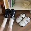 Pantuflas Exteriores Retro Negras Tejidas de Suela Gruesa con Puntera para Mujer 2025 Nuevo Ropa Exterior de Verano con Falda Sandalias Birkenstock