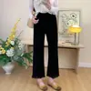 Calça de Maternidade Outono 2026 com Renda, Calça Versátil de Corte Reto e Perna Larga para o Trabalho e Uso Casual, Calça Cropped para Mulheres Baixas