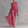Vestido Elegante Estilo Francês Primavera 2026 Decote V Manga Longa Gravata Gaze de Algodão Estilo Delicado Vestido de Fada