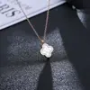 Collar de Acero de Titanio con Trébol de Cuatro Hojas Rojo de Internet de TikTok para Mujer, Cadena para Clavícula, Oro Rosa de 14K, Colgante Sencillo, Joyería para Regalo de Cumpleaños
