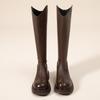 Botas largas ZHR para mujer, otoño 2023, nuevas, con punta redonda, adelgazantes, elegantes, combinables, sencillas, de color sólido, elegantes botas largas