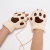 Luvas de Garra de Gato Pelúcia Meio Dedo Luvas de Pata de Urso Fofas Femininas Veludo Grosso Luvas de Pendurar no Pescoço Luvas Quentes de Desenho Animado