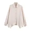 Ropa de Mujer 2026 Primavera Nueva Moda Elegante Versátil Satén de Seda Dobladillo Asimétrico Camisa Holgada Sencilla Superior