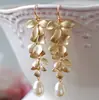 Brincos de flor doce pérola com borla longa orquídea dourada gancho fosco versão coreana doce transfronteiriça atacado