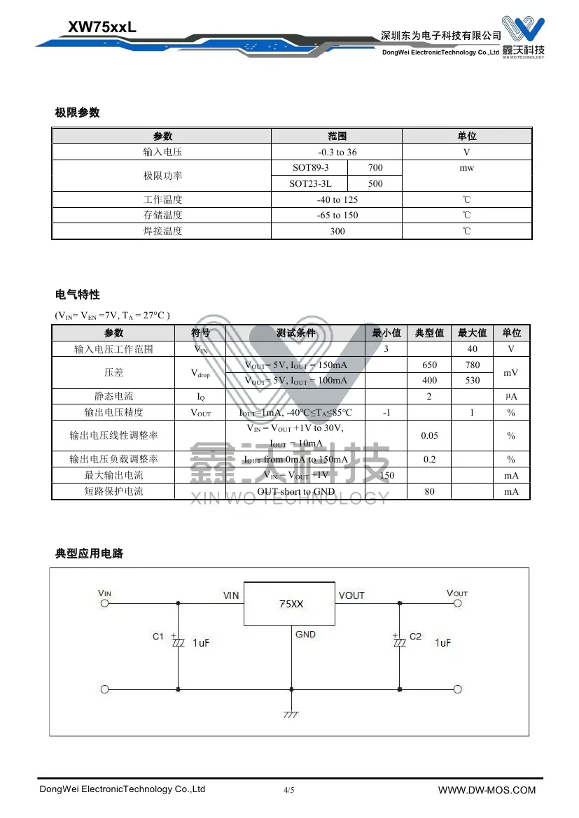 XW75xx(鑫沃-XW) 5~3Vout  150mA-0