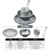 Estilo Nórdico Gris Patrón Arena Imitación Porcelana Vajilla Set Tazones, Platos, Cucharas Sopa, Melamina Mesa Configuración Juego de Cuatro Piezas Restaurante Hotel Mayoreo