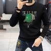 Sudadera Europea de Manga Larga para Hombre con Lentejuelas Estampadas, Top de Marca de Moda para Hombre con Forro Polar, Camiseta Base de Otoño e Invierno