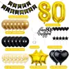 Banner de Feliz Cumpleaños Dorado y Negro Transfronterizo Topper para Pastel Globos con Números Set de Decoración para Fiesta