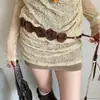 Cinturón Ancho Marrón con Remaches para Mujer Estilo Desierto Americano, Adecuado para Jeans, con Borlas Estilo Western