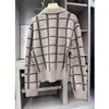 Cardigã Tricotado Xadrez Retrô Francês para Mulheres 2026 Outono e Inverno Novo Estilo Top Lã de Alta Qualidade Solto Emagrecedor Moda