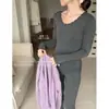 XIA'X Xiaxia Girl conjunto de dos piezas de camiseta interior básica de doble cara cepillada de alta elasticidad con cuello redondo conjunto de ropa interior térmica