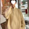 Estilo Transfronterizo Otoño e Invierno Estilo Perezoso Retro Cuello Solapa Media Cremallera Holgado Versátil Jersey de Punto de Manga Larga para Hombre