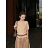 Elegante camisa de punto con mangas murciélago, elegante diseño acanalado, top de manga corta que ciñe la cintura, transmisión en vivo de nuevo producto, dropshipping transfronterizo