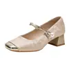 Nuevos zapatos de tacón alto estilo chino para mujer, nuevo modelo otoño 2026, elegantes pumps de estilo francés con punta cuadrada, de una sola tira y tacón grueso