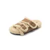 Pantuflas peludas de suela gruesa para mujer, nuevo modelo de verano 2026, para usar en exteriores, felpa de lana de cordero, con una correa de hebilla, pantuflas peludas estilo Birkenstock