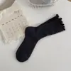 Meias de ouvido de madeira para primavera e verão, meias tubulares femininas simples, combinam com tudo, meias de malha com felpa de verão japonesas, ultra finas, respiráveis, finas