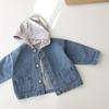 Estilo Coreano Ins Meninos e Meninas Moda Outono e Inverno Jaqueta Nova Estilo Coreano Infantil Bonita com Capuz e Bolsos Jaqueta Jeans