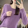 Korean style round neck solid color buckle Andy velvet coat loose slimming commuter seamless buckle women's knitted cardigan