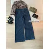 /YOUMO Coleção Outono Estilo Preguiçoso Retrô Design de Bolso com Aba Jeans Skinny de Perna Larga Feminino 95255