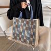 Bolso escolar casual de lino de alta gama de gran capacidad para mujer, bolso de hombro tipo tote de moda, bolso de compras portátil estilo coreano