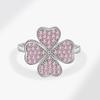 Anillo Moda Ins Nuevo Rotatorio Pequeño Fresco Trébol de Cuatro Hojas Circonita Rosa Lujo Accesible Estilo Caliente