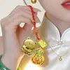 Llavero de Oro Puro 999 con Esmalte Filigrana Diseño de Calabaza de Cobre, Accesorio de Alta Gama para Pareja, Colgante para Bolso, Regalo Empresarial para Clientes
