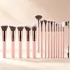 Conjunto de 16 pincéis de maquiagem com cabo de madeira rosa pincel para pó macio pincel para base pincel para excesso de pó pincel para sombra pincel para cílios sobrancelha
