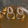 Puntuación total de moda ~ Pendientes circulares dorados de perlas coreanas, pendientes elegantes de lujo con luz Joker, estilo retro francés