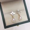 Pendientes de Perlas de Agua Dulce Zhuji para Mujer, Pendientes Colgantes de Nácar de Concha Marina Natural con Forma de Trébol de Cuatro Hojas y Pines de Plata 925