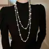 Colar Longo de Pérolas Francês Suave Luxo Leve Nicho de Ponta Corrente de Lã Moda Retrô Acessórios de Colar Elegantes