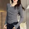Puro Deseo Sexy Diseño de Cuello en V Moda Versátil Chic Camiseta para Mujer Primavera y Otoño Nuevo Estilo Adelgazante Favorecedor Manga Larga Top Chica Picante