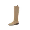 Talla grande 40-42, alargadoras de pierna, corte en V recto, botas de jinete, colección otoño/invierno 2026, tacón bajo grueso, punta redonda, gamuza, botas largas de tubo alto para mujer
