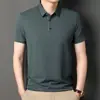 Camiseta Masculina de Seda Gelada de Manga Curta com Gola, Versátil para Negócios, Fresca e Fashion, Camiseta Casual Estampada Masculina