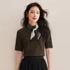 Camiseta de Manga Media Texturizada Mousse Algodón Bambú 2026 para Mujer, Nueva Camiseta Base Ajustada de Cuello Alto Pequeño Primavera/Verano para Mujer