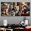 Pintura en lienzo con diseño de gato bebiendo, animal creativo de dibujos animados, póster mural, arte de pared para dormitorio, sala de estar, pintura decorativa moderna