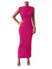 2026 Comércio Exterior Europeu e Americano Transfronteiriço Moda Feminina Amazon Primavera e Verão Mais Vendido Vestido Bodycon Sem Mangas com Fenda nas Costas Franzido