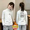 Camiseta de Manga Larga de Felpa para Niña Otoño/Invierno Nueva Elegante Talla Mediana/Grande Diseño Infantil Top Básico con Adorno de Volantes Ropa Interior