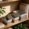 Set de Tres Piezas de Cestas de Almacenamiento con Patrón de Waffle para Artículos Varios, Caja de Almacenamiento de Papelería para Estudiantes, Caja de Almacenamiento para Escritorio de Oficina