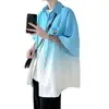 Camisa de Manga Corta Tie-Dye Degradado de Marca de Moda Nueva de Verano para Hombre de Manga Tres Cuartos Holgada Atractiva Casual de Gama Alta