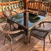 Juego de Tres Piezas de Silla de Ratán Mesa y Sillas para Exterior Patio Terraza Jardín Mesa de Centro para Exterior Silla de Ratán para Descanso Silla de Balcón