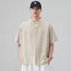 Ropa Popular para Hombre / Camisa Ligera de Lino de Manga Corta Estilo Old Money para Hombre, Camisa Casual Holgada Retro Americana