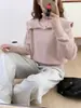 Suéter de punto liso estilo francés con solapa y manga larga para mujer, nuevo top de punto suave de terciopelo de imitación de visón, otoño e invierno 2026