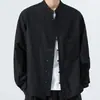 Jaqueta casual de linho, corte solto, novo estilo chinês, cor sólida, camisa plus size, gola mandarim, manga longa, mistura de algodão e linho masculino