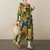 Vestido Largo Bohemio Sencillo y de Moda Verano Nuevo Talla Grande Redonda Manga Corta Vestido para Madre de Mediana Edad y Mayor