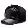 Sombrero Gorra de Cuero para Hombres de Mediana Edad Invierno Gorro de Algodón Lei Feng Grueso con Forro Polar Cálido y Protector de Orejas