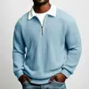 Camisa tipo polo con cremallera para hombre, de color liso, tejido gofrado grande, manga larga, otoño, casual, deportiva, transfronteriza, europea y americana, Amazon