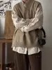 Chaleco Suéter de Punto Casual Holgado con Cuello en V para Hombre Otoño/Invierno Japonés Color Sólido Retro Unisex Chaleco para Pareja Hombres Mujeres