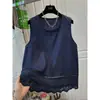 Chal de encaje de ramio de alta gama con cuello redondo para mujer, prenda exterior de verano, chaleco fino sin mangas