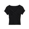 2502-Camiseta de Moda de Estilo Europeo y Americano de Cuello en V Versátil de Manga Corta para Mujer 2025 Nuevo Top Camiseta Básica Sexy Ajustada