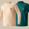 Top de fleece dupla face para outono e inverno com gola alta, camada interna unissex slim-fit para negócios, camisa base quente, camiseta masculina de manga longa